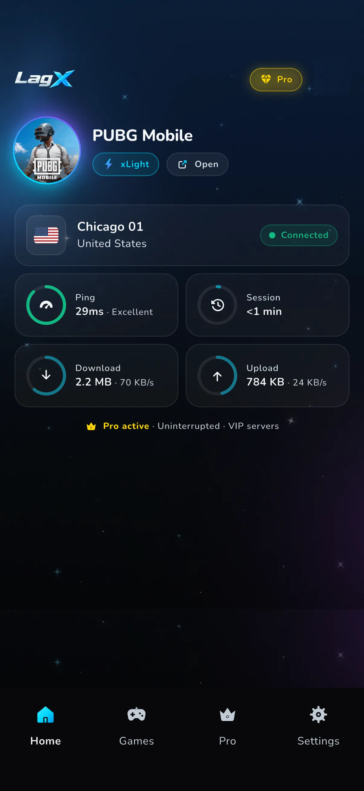 Conectado: ping bajo, en vivo
